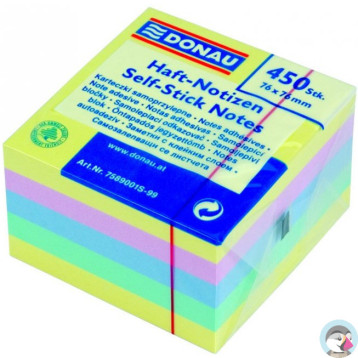 Bloczek samoprzylepny 76x76mm 450k mix 4 kolorów pastelowych DONAU 7589001