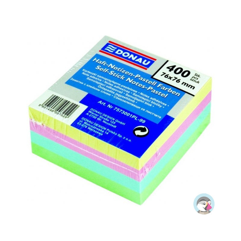 Bloczek samoprzylepny 76x76mm 400k pastelowy DONAU 7573001PL-99