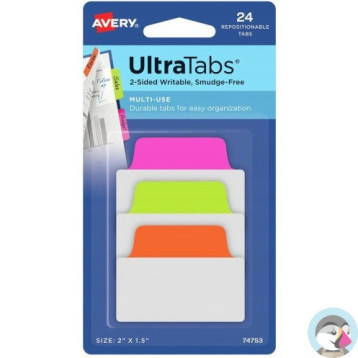 Zakładki indeksujące samoprzylepne 50,8x38,1mm przezroczyste z neonową zakładką Ultra Tabs 74753 AVERY ZWECKFORM