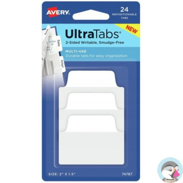 Zakładki indeksujące samoprzylepne 50,8x38,1mm przezroczyste z białą zakładką Ultra Tabs 74787 AVERY ZWECKFORM