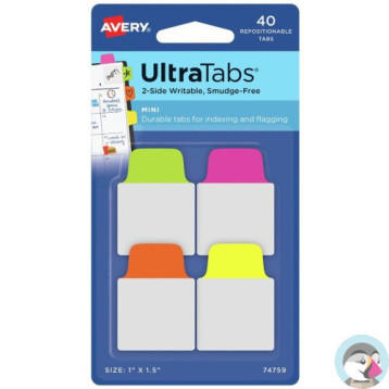 Zakładki indeksujące samoprzylepne 25,4x38,1mm przezroczyste z neonową zakładką Ultra Tabs 74759 AVERY ZWECKFORM