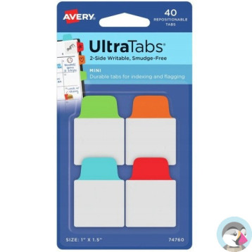 Zakładki indeksujące samoprzylepne 25,4x38,1mm przezroczyste z kolorową zakładką Ultra Tabs 74760 AVERY ZWECKFORM