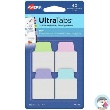 Zakładki indeksujące samoprzylepne 25,4x38,1mm przezroczyste z pastelową zakładką Ultra Tabs 74761 AVERY ZWECKFORM