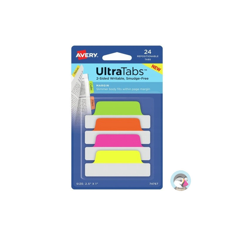 Zakładki indeksujące samoprzylepne 63,5x25,4mm przezroczyste z neonową zakładką Ultra Tabs 74767 AVERY ZWECKFORM