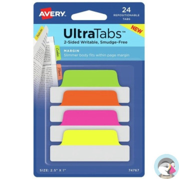 Zakładki indeksujące samoprzylepne 63,5x25,4mm przezroczyste z neonową zakładką Ultra Tabs 74767 AVERY ZWECKFORM