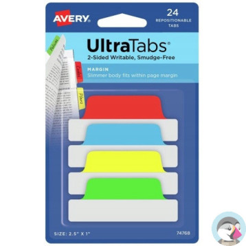 Zakładki indeksujące samoprzylepne 63,5x25,4mm przezroczyste z kolorową zakładką Ultra Tabs 74768 AVERY ZWECKFORM