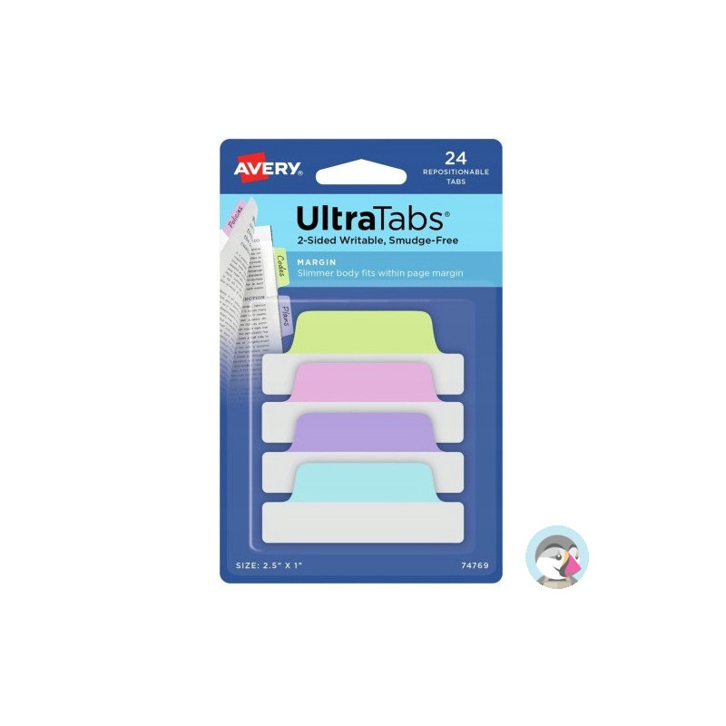 Zakładki indeksujące samoprzylepne 63,5x25,4mm przezroczyste z pastelową zakładką Ultra Tabs 74769 AVERY ZWECKFORM