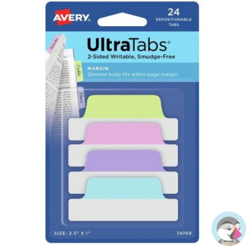 Zakładki indeksujące samoprzylepne 63,5x25,4mm przezroczyste z pastelową zakładką Ultra Tabs 74769 AVERY ZWECKFORM