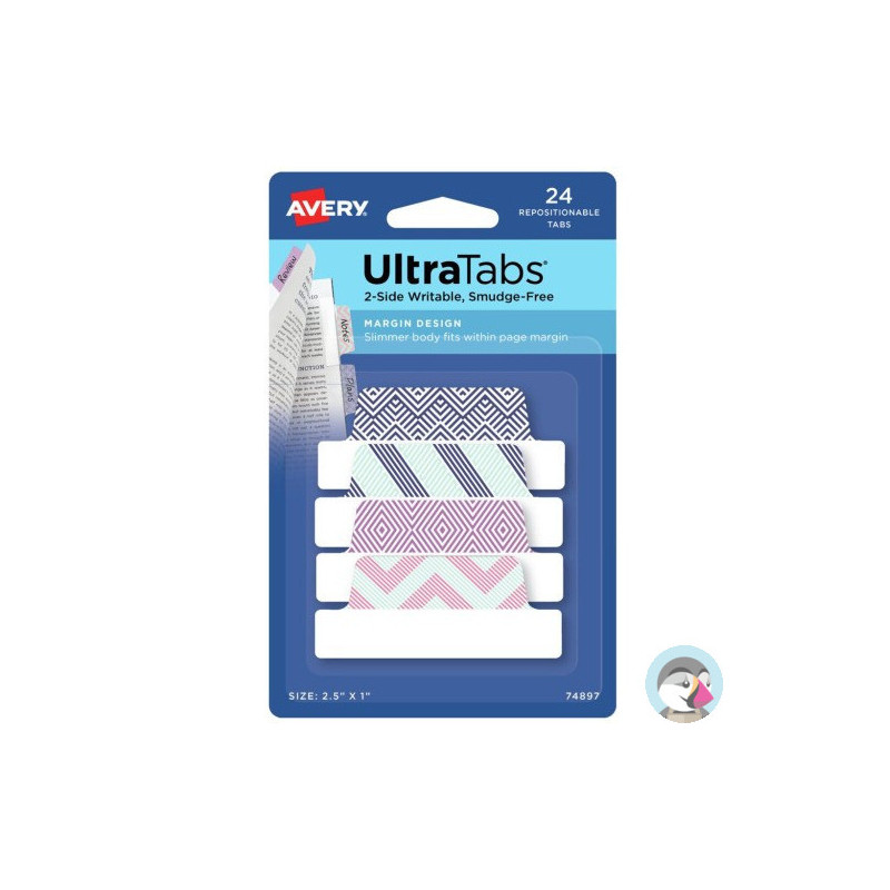 Zakładki indeksujące samoprzylepne 63,5x25,4mm kolorowe z wzorem Ultra Tabs 74897 AVERY ZWECKFORM