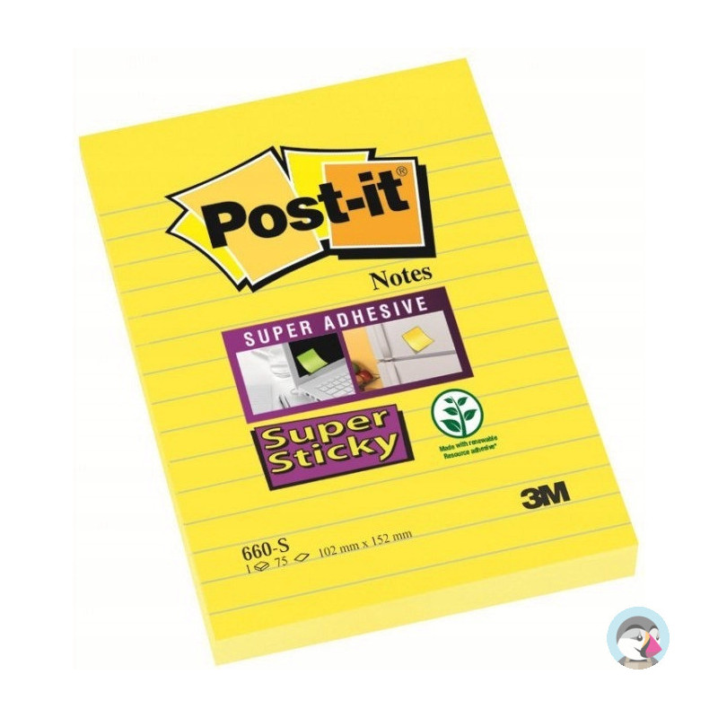 Bloczek samoprzylepny 102x152mm 75k żółty linia POST-IT 660-S Super Sticky FT510093832 3M