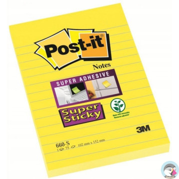 Bloczek samoprzylepny 102x152mm 75k żółty linia POST-IT 660-S Super Sticky FT510093832 3M