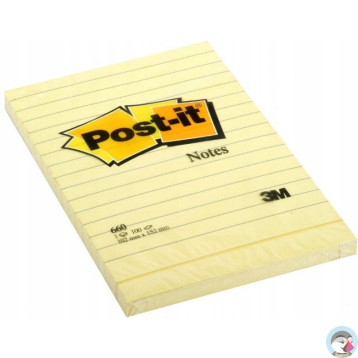 Bloczek samoprzylepny 102x152mm 100k żółty linia 660 POST-IT UU009543644 3M