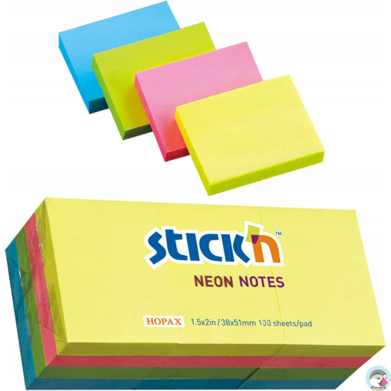 Bloczek samoprzylepny 38x51mm 100k mix neonowy (12szt) 21532 STICK`N
