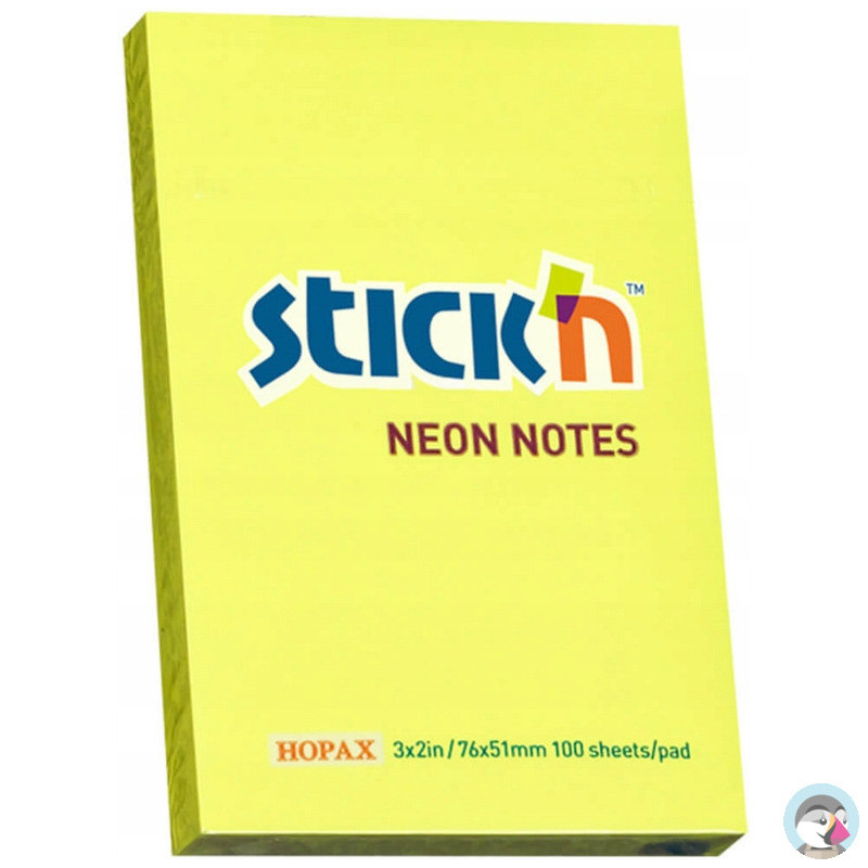 Bloczek STICK`N 76x51mm 100k żółty neon 21132