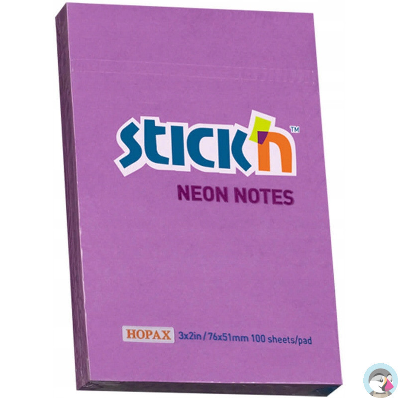 Bloczek samoprzylepny 76x51mm 100k fioletowy neon 21208 STICK`N