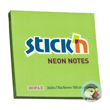 Bloczek STICKN 76x76mm zielony neonowy 100k 21167 STICKN