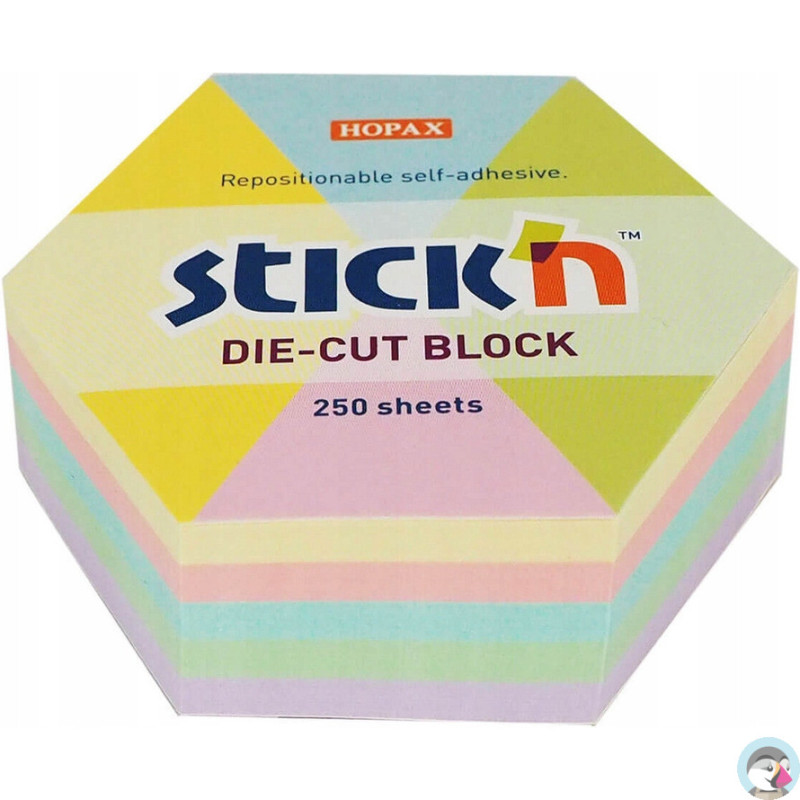 Notes sześciokąt, 61X70MM, MIX 5 KOL. pastelowych 250KART 21826 STICK`N