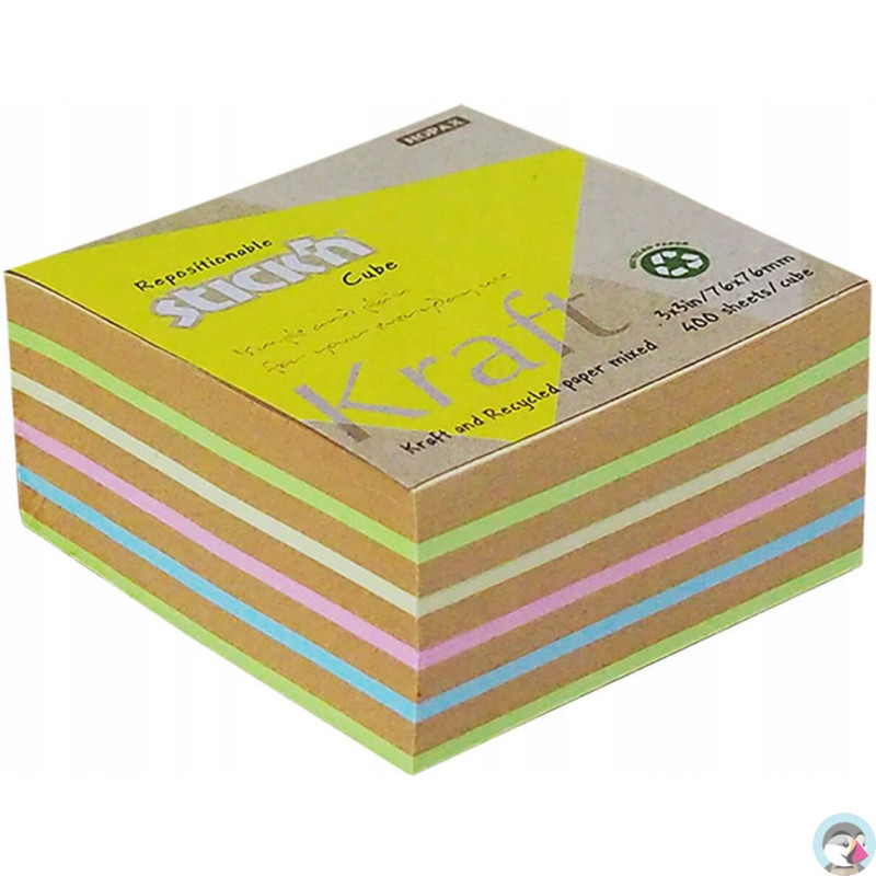 Bloczek nieklejony 76x76mm 400k 5 kolorów KRAFT 21824 STICK`N