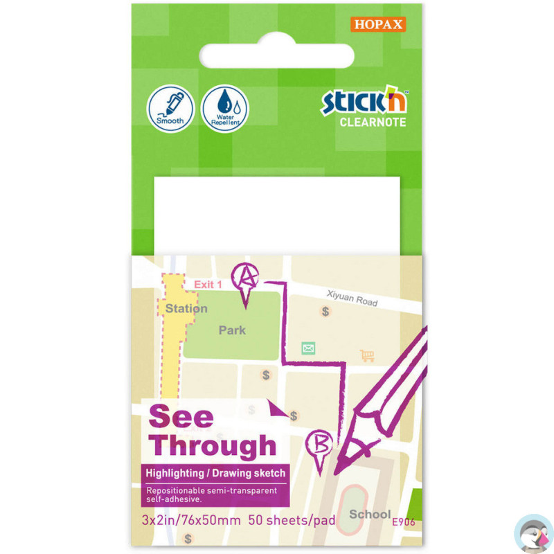 Przezroczysty notes samoprzylepny STICK`N 51x76mm 50k. 21708