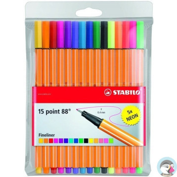 Cienkopis STABILO point 88 komplet 15szt. w tym 5 neonowych 8815-1