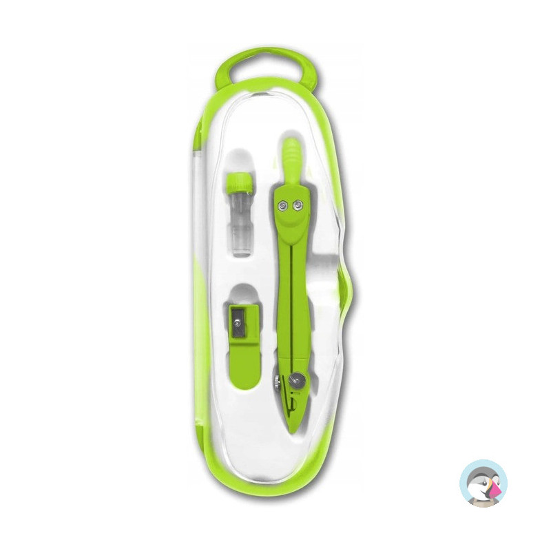 Cyrkiel szkolny z grafitem 2mm ( grafity +temperówka) PC-101 zielony w etui TT7634 PENMATE