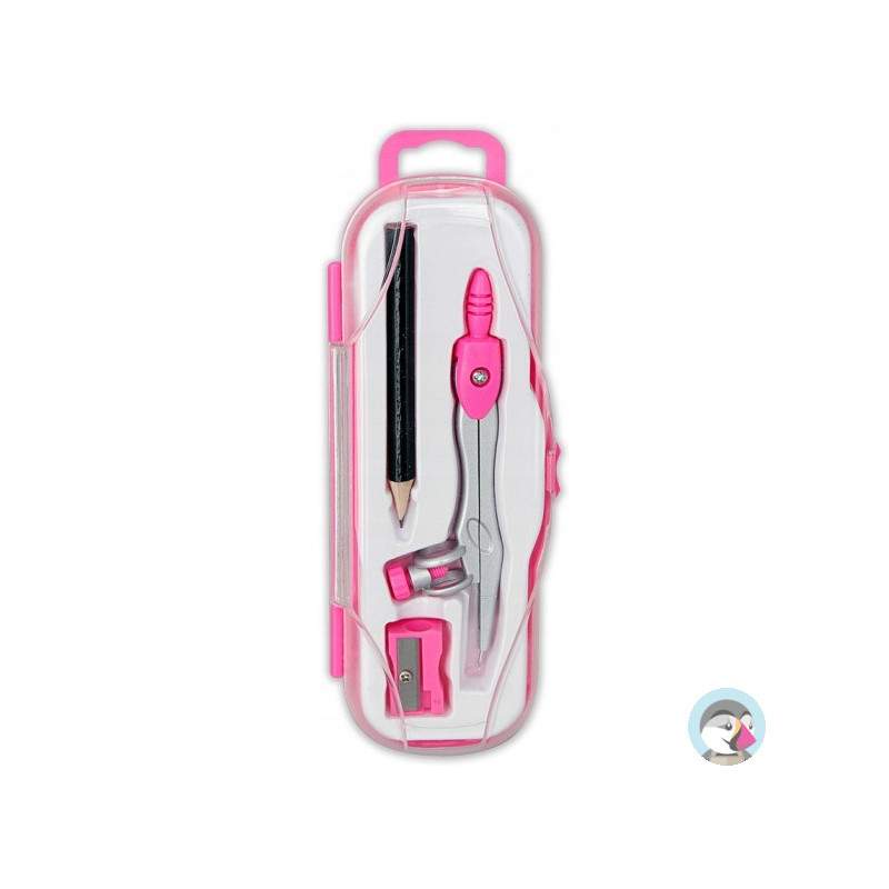 Cyrkiel szkolny z ołówkiem + temperówka w etui PC-102 różowy TT7635 PENMATE