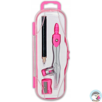 Cyrkiel szkolny z ołówkiem + temperówka w etui PC-102 różowy TT7635 PENMATE