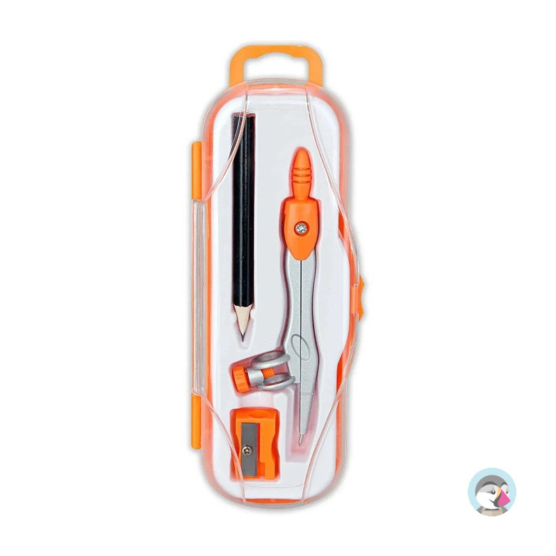 Cyrkiel szkolny z ołówkiem + temperówka w etui PC-102 pomarańczowy TT7636 PENMATE