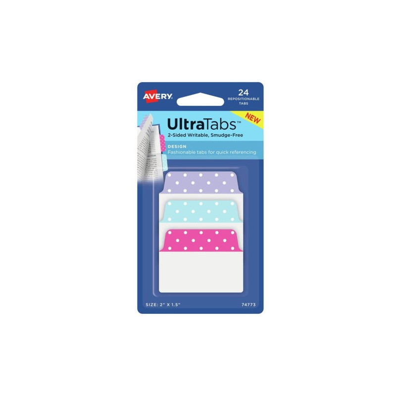 Zakładki indeksujące samoprzylepne 50,8x38,1mm kolorowe z wzorem kropki Ultra Tabs 74773 AVERY ZWECKFORM