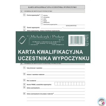 A-152-3 Karta kwalifikacyjna uczestnika wypoczynku A5 Michalczyk i Prokop