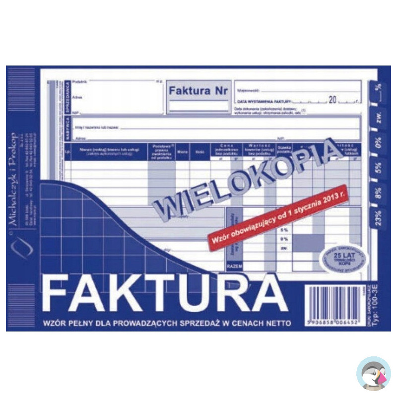100-3E Faktura VAT A5 wielokopia Michalczyk i Prokop