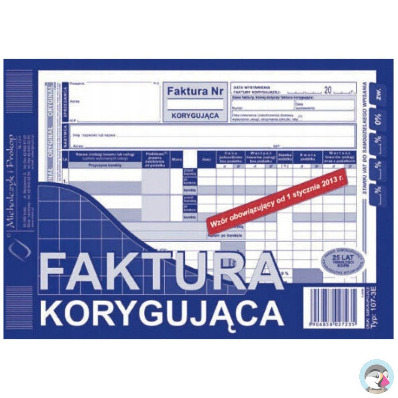 107-3E Faktura VAT korygująca A5 80k Michalczyk i Prokop