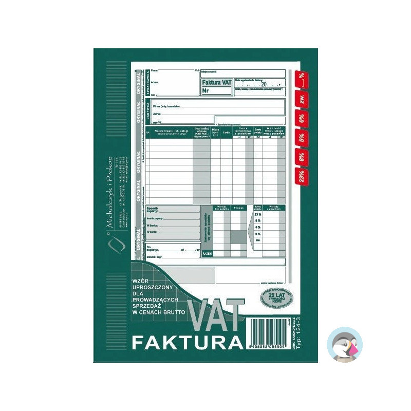 124-3E Faktura VAT brutto A5piN! (pion-upr.)MICHALCZYK I PROKOP
