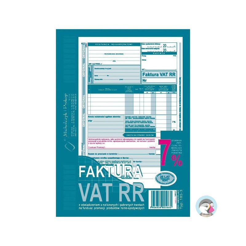185-3N Faktura VAT RR A5 80kartek MICHALCZYK i PROKOP