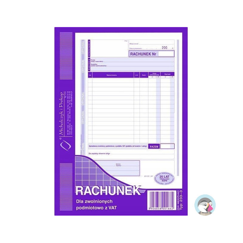 233-3 Rachunek A5 (pion) ory.+kop. 80k Michalczyk i Prokop