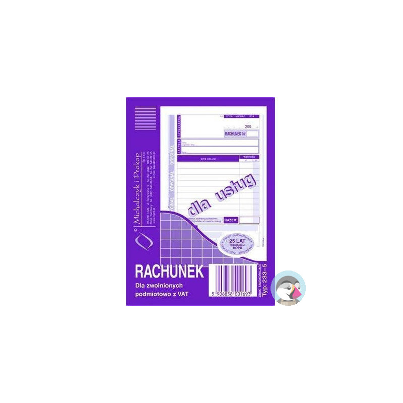 233-5 Rachunek A6 dla zwolnionych podmiotowo z VAT(usługa) Michalczyk i Prokop