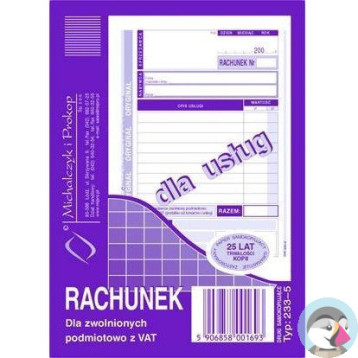 233-5 Rachunek A6 dla zwolnionych podmiotowo z VAT(usługa) Michalczyk i Prokop