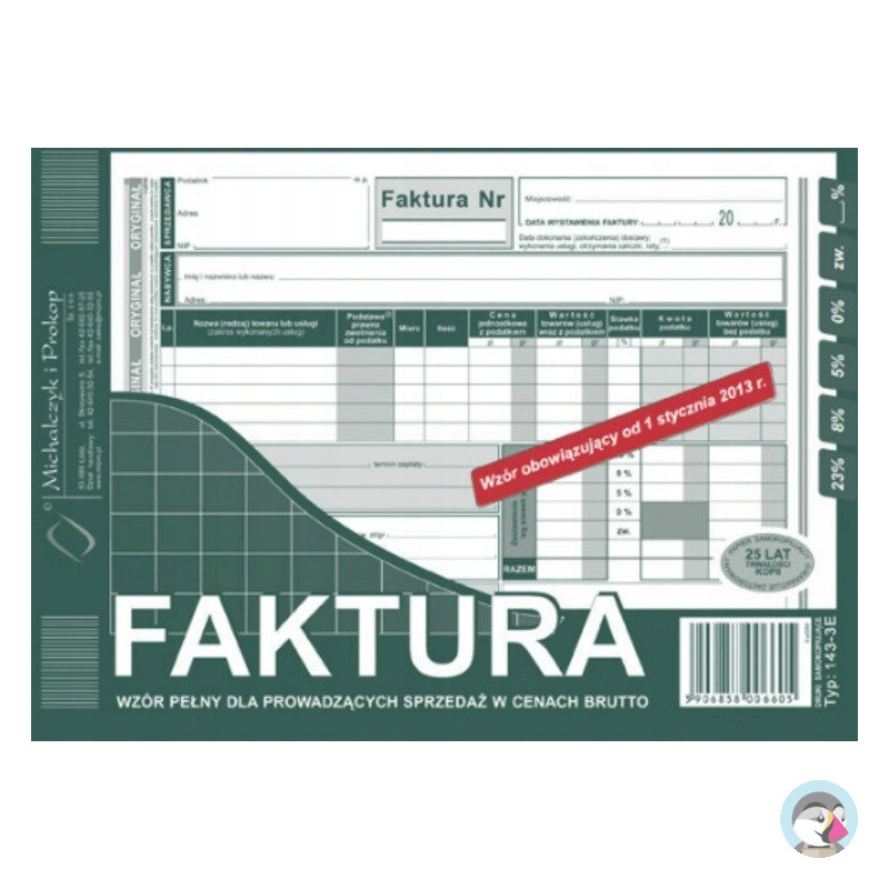 143-3E Faktura VAT MICHALCZYK&PROKOP A5 80 kartek