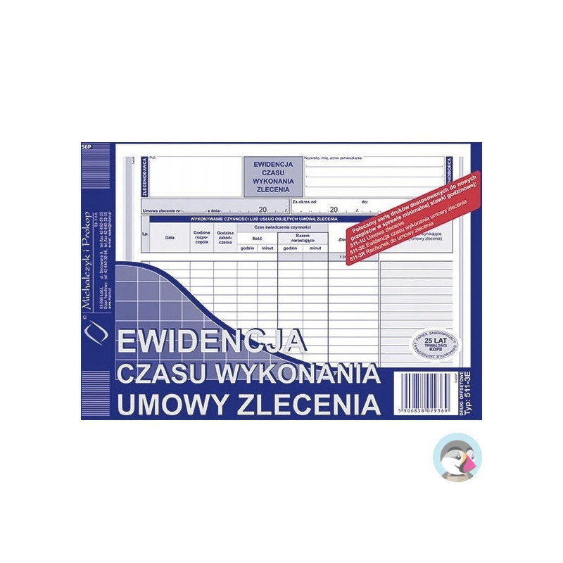 511-3E Ewidencja czasu wykonania zlecenia A5 offset MICHALCZYK&PROKOP
