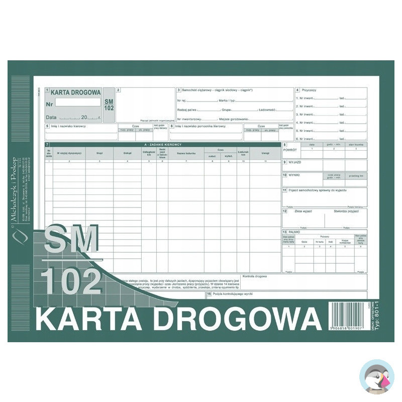 801-1 Karta drogowa SM/102 (samochód ciężarowy) A4 offset MICHALCZYK
