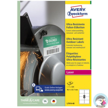 Etykiety foliowe Ultra Resistant 99,1x67,7mm (40arkuszy||320etykiet) L7914-40 AVERY ZWECKFORM