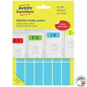 Etykieta w 5 kolorach 50x19mm (30 arkuszy || 540 etykiet) do opisu ręcznego 51047 AVERY ZWECKFORM