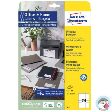 Etykiety białe ULTRAGRIP 70x36mm (10 arkuszy || 240 etykiet) 6122 AVERY ZWECKFORM