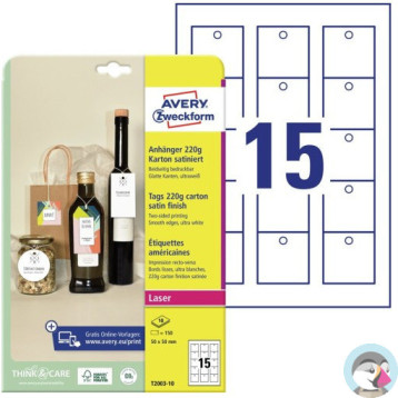 Zawieszki kartonowe (10 arkuszy) 50x50mm Quick&Clean T2003-10 AVERY ZWECKFORM