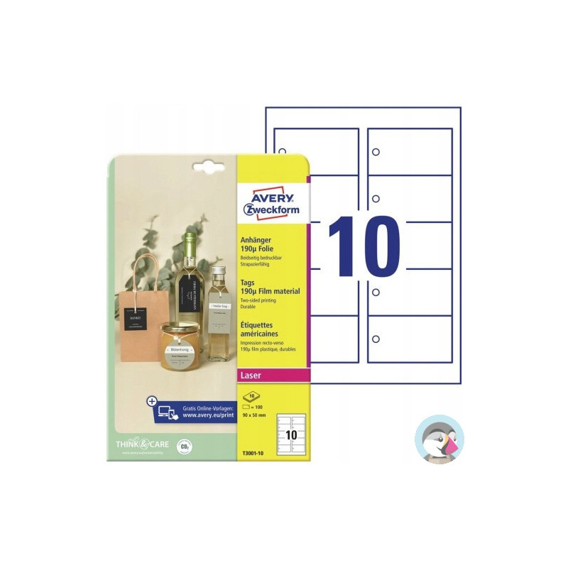 Zawieszki foliowe (10 arkuszy) 90x50mm Quick&Clean T3001-10 AVERY ZWECKFORM