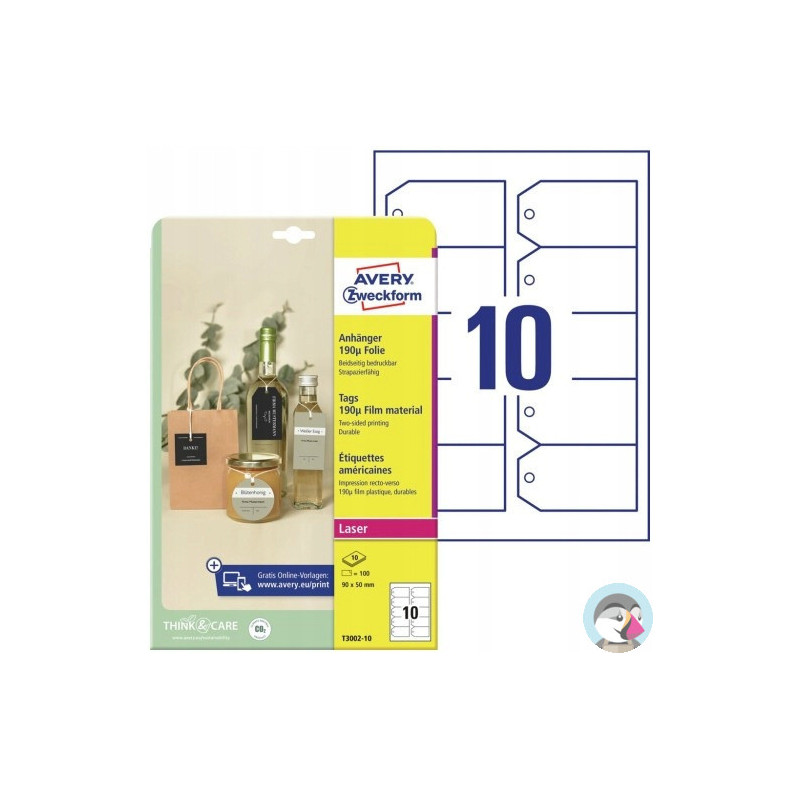 Zawieszki foliowe (10 arkuszy) 90x50mm ścięte narożniki Quick&Clean T3002-10 AVERY ZWECKFORM