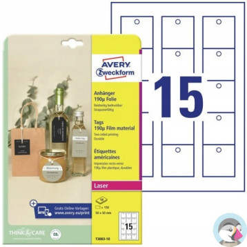 Zawieszki foliowe (10 arkuszy) 50x50mm Quick&Clean T3003-10 AVERY ZWECKFORM