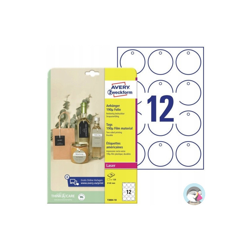 Zawieszki foliowe (10 arkuszy) śr.60mm okrągłe Quick&Clean T3004-10 AVERY ZWECKFORM
