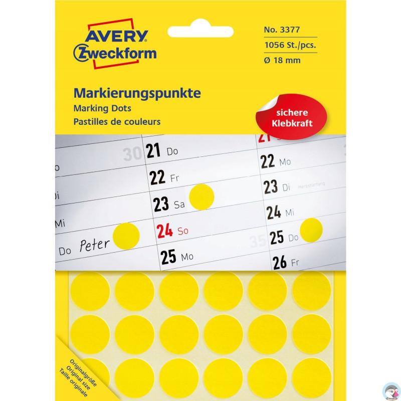 Etykiety ZF Q18mm 3377 żółte kółka BIU AVERY ZWECKFORM