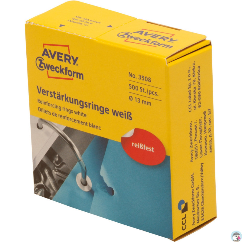 Etykieta pierścienie wzmacniające Q13mm białe 500szt 3508 AVERY ZWECKFORM